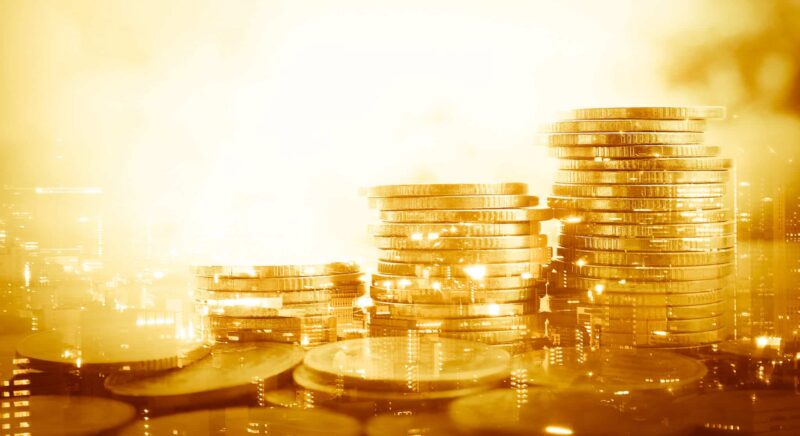 Stacks of gold coins.